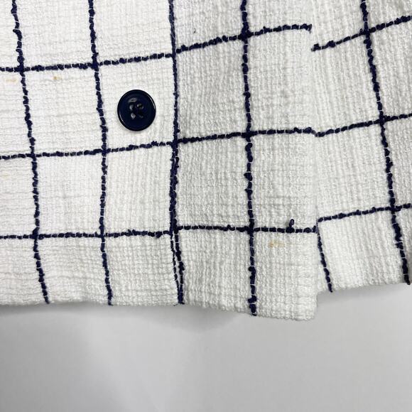 Gal Meets Glam Size 0 White Navy Blue Dawn Windowpane Dress Puff Sleeves Button - Picture 9 of 16